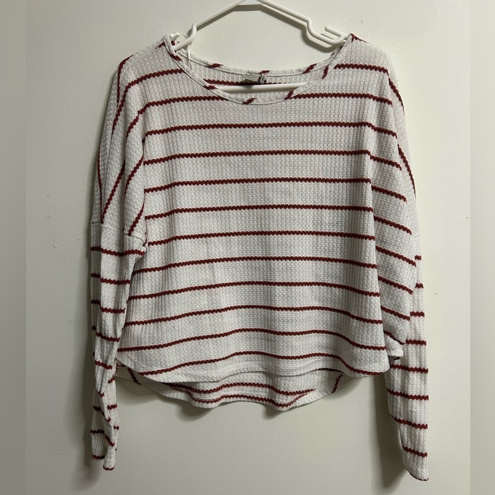 Paper Crane Anthropologie White Waffle Knit Longβ Sleeve Top